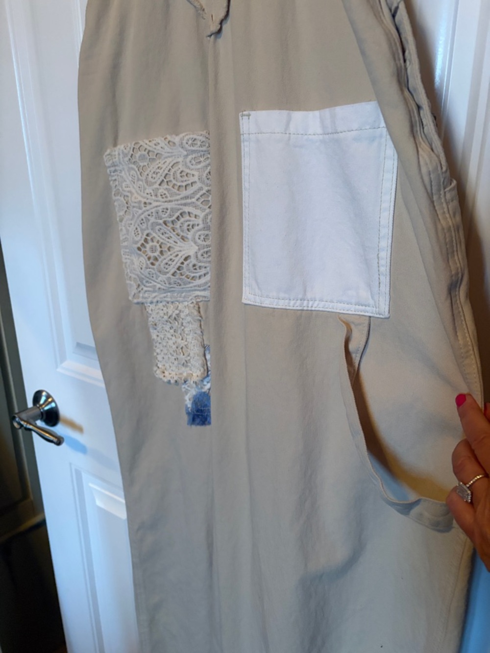 NWOT POL Cream Patchwork Wide Leg Overalls Size Small - Picture 12 of 16